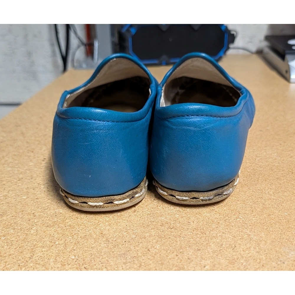 Sabah Blue Leather Handmade Slipper Loafer Turkish Contrast Stitch Blue W40 Boho - Picture 7 of 7